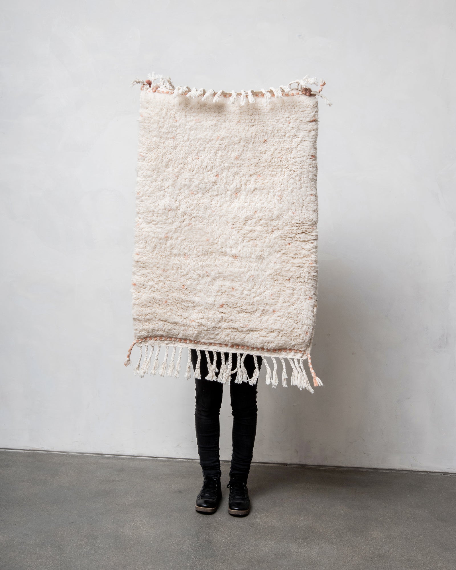 Modern, designer, handcrafted Berber rug from Morocco. Beniourain carpet with beautiful colours and patterns and fluffy wool texture.